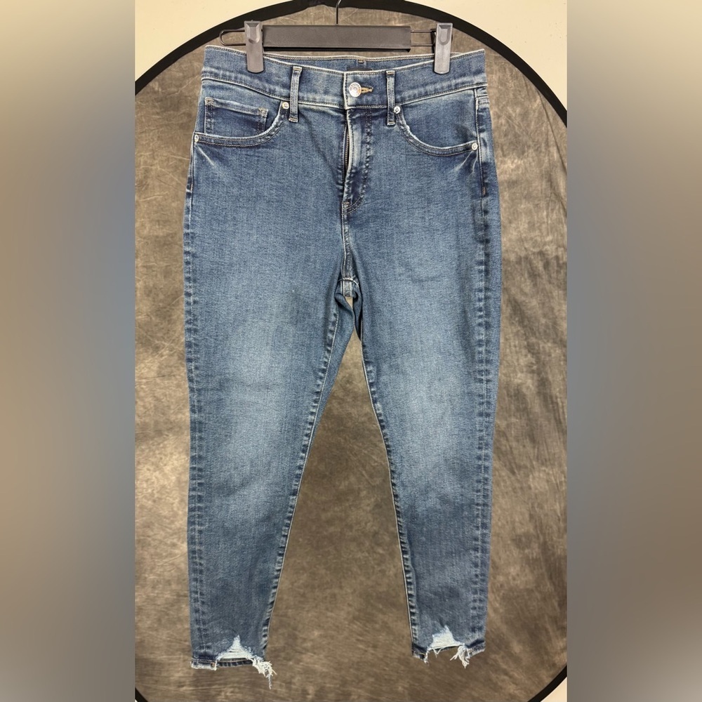Express Dark Wash Skinny Jeans | Frayed Hem | Size 6 Short
